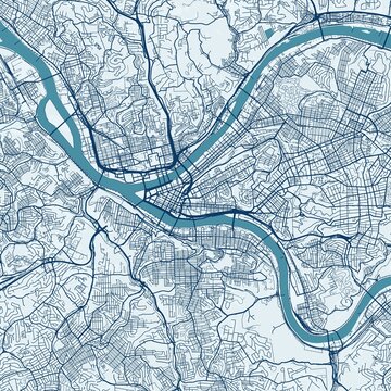 Pittsburgh City Map discover the crisp monochrome blueprint of portland s urban grid where refined linework meets ocean blues inspired design, emphasizing refined linework, with balanced composition.
