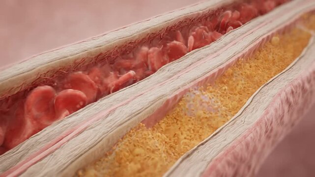 3d render blood vessel artery cholesterol plaque red blood cell anatomy medical biology healthcare fat lipid vein circulation human organ cross section disease health science medicine artery blood