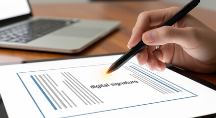 Hand signing a digital document with a stylus, showcasing the ease and efficiency of electronic signatures for modern business