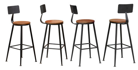 Wooden Bar Stools . High bar stool chair Isolated on transparent.