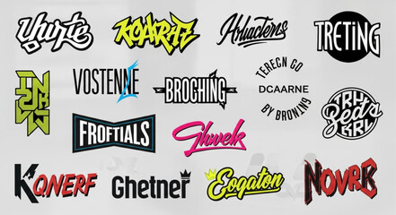 Collection of various brand logos and typography designs for creative inspiration. © Zina