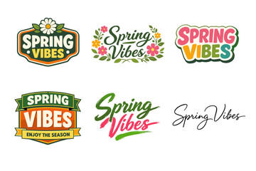 Spring vibes logo collection with floral and bold typographic styles