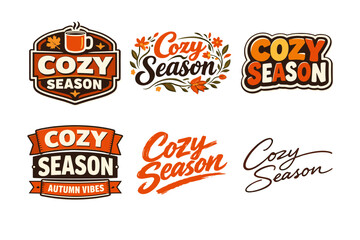 Naklejka premium Cozy season themed logos with autumn elements and warm colors