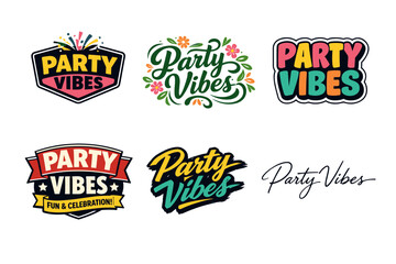 Fototapeta premium Colorful party vibes logos collection with varied fonts and designs