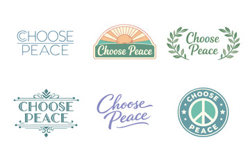 Obraz premium Choose peace logos collection with vintage and modern designs in various styles