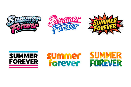 Colorful retro summer forever typography design variations