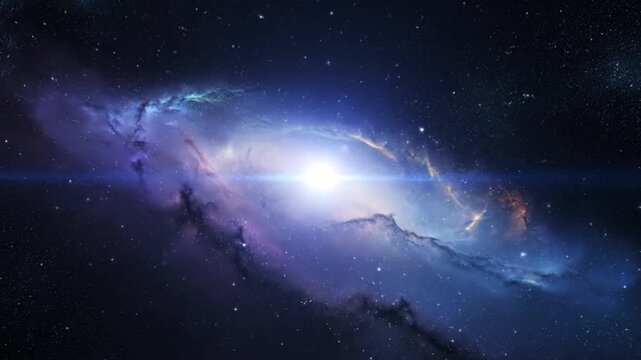 Bright white star shining in center of vibrant nebula galaxy