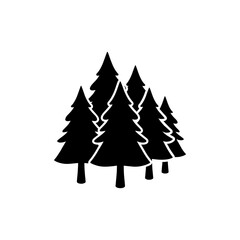 Obraz premium A cluster of dark evergreen trees creates a striking forest landscape silhouette