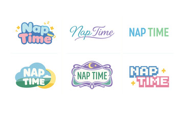 Naklejka premium Colorful nap time logo designs featuring creative typography and imagery