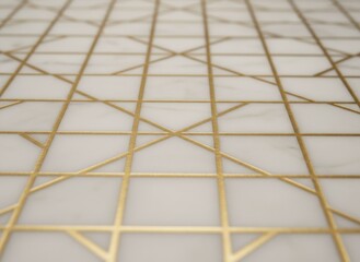 Elegant White Marble Surface With Golden Geometric Pattern And Subtle Textures In Close Up Macro View With Soft Lighting