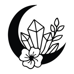 Obraz premium Moon Flowers and Crystals Mystical SVG
