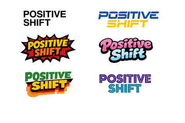 Fototapeta premium Colorful positive shift text logos in bold retro and modern styles