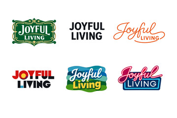 Joyful living logo variations with diverse typography and color styles
