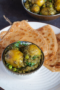 Sobuj Aloor Dum with Paratha | Bengali Green Masala Potato Curry | Spiced Potato Dum Aloo with Flatbread | Traditional Indian Vegetarian Meal