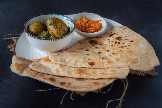 Sobuj Aloor Dum with Paratha | Bengali Green Masala Potato Curry | Spiced Potato Dum Aloo with Flatbread | Traditional Indian Vegetarian Meal