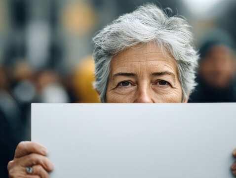 Aging Woman Holding Blank Sign 