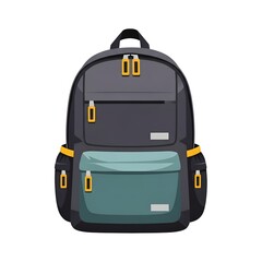 Fototapeta premium Dark Gray Backpack with Yellow Zippers and Teal Front Pocket