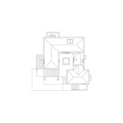 Abstract white floor plan sketch of a modern house on transparent background