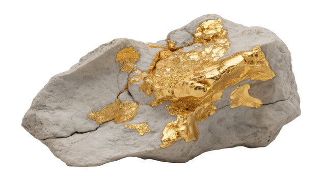 Gold Ore with Gold Veins gold nugget rock with gold isolated on a transparent background