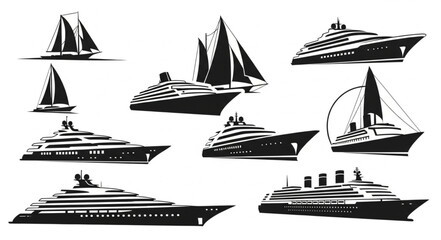 Collection of various ships and sailboats, perfect for nautical themes and travel concepts. © Mila