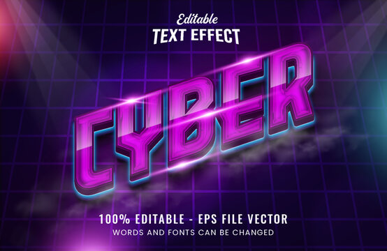 Editable Cyber Text Effect Retro Neon Grid Background