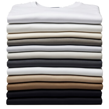 Stacked T-shirts: A neat stack of folded t-shirts in various neutral colors, a minimalist showcase of comfortable clothing and simplicity.