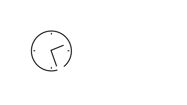 Animation of a clock face with moving hands, showing the passage of time. 2d flat animation. The design features a minimalistic dial with simple tick marks and smooth hand movement