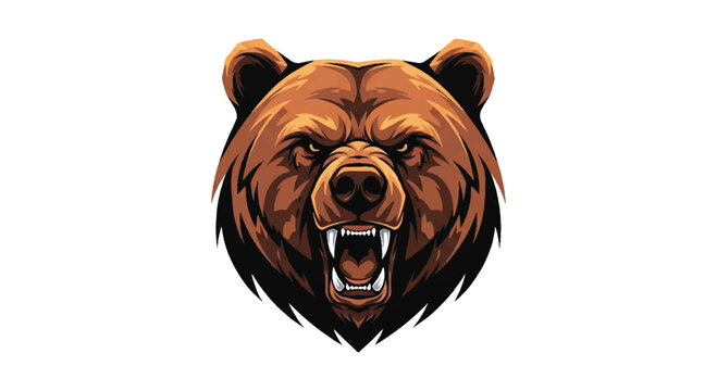 Bear logo on white background. Angry bear head logo design. Bear head mascot. Bear vector logo.  