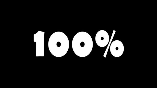 100% Text Animation on Black Background. White 100 percent text on black background
