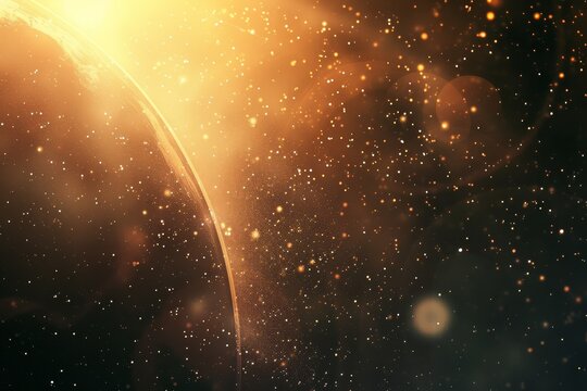 Orange gradient space background with planet stars cinematic cosmic atmosphere abstract universe design