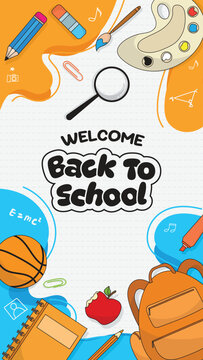 Welcome Back to School Vertical Background with Educational Supplies