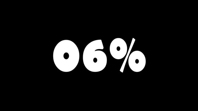 6% Text Animation on Black Background. White 6 percent text on black background