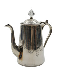 Fototapeta premium Vintage silver teapot with engravings engraved decorative isolated on a transparent background