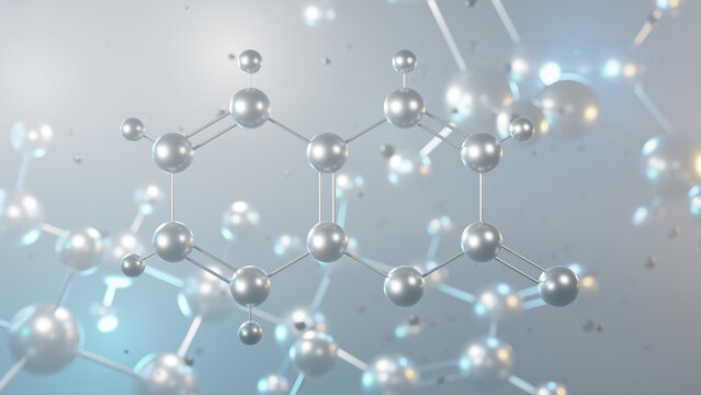 coumarin molecular structure, 3d model molecule, lactone structural chemical formula view from a microscope