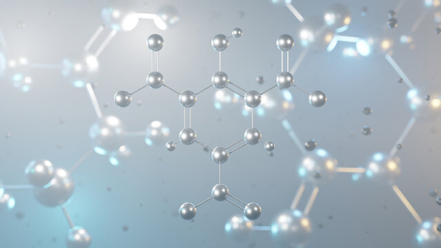 picric acid molecular structure, 3d model molecule, organic compound structural chemical formula view from a microscope