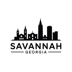 Obraz premium Savannah georgia skyline illustration with prominent architectural features