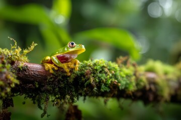 Obraz premium Enchanting Amazonian Glass Frog Perched on a Moss-Covered Branch