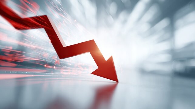 Red arrow pointing downward financial concept