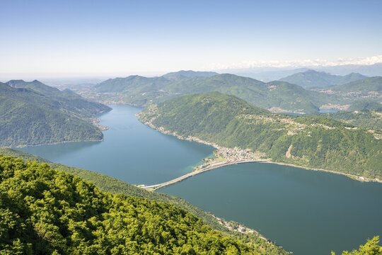 View of Lake Lugano from Mount Sighignola, Balcone Svizzero, Tessin, Switzerland