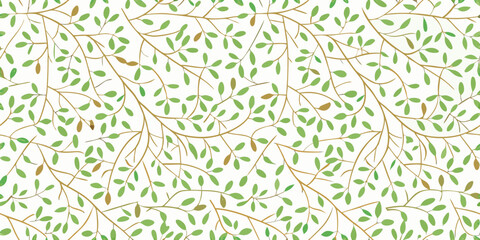Delicate branches and small green leaves create a seamless pattern © Delip