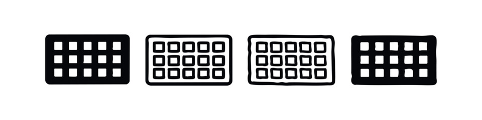 App Grid Icon Set. Smartphone Display Symbols with Rounded Rectangles. Mobile Application Layout Vector.