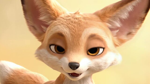 Cute cartoon fennec fox with big eyes and ears smiling