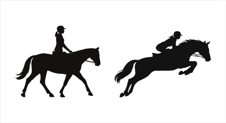 Graceful Equestrian Silhouettes Horse Riding and Jumping Dynamics
