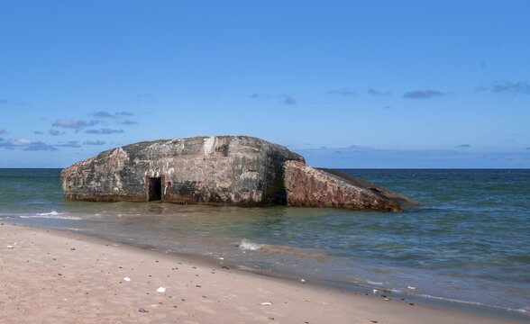 Bunkers on the beach, relics of the Atlantic Wall from World War 2, Denmark