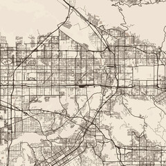 Obraz premium Riverside and San Bernardino City Map explore intricate linework reflecting refined urban grids and subtle monochrome aesthetics, emphasizing refined linework, with balanced composition.