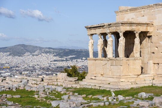 Columned Figures, Erechtheion Temple with Caryatids, Caryatid Hall, Acropolis, Athens, Greece