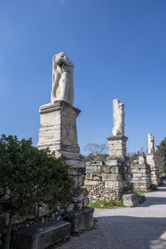 Columns at the Odeion of Agrippa, ruins of the Greek Agora of Athens, ancient excavation site, Athens, Attica, Greece