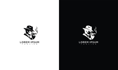 Stylish Fedora Hat Man Smoking Cigar Logo Vector  Vintage Gentleman Character Design.