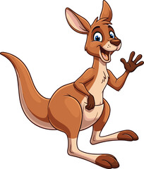 Cute Brown Kangaroo Cartoon Character Waving with a Happy Smile and Friendly Expression Isolated on White Background for Children Illustration © jannat