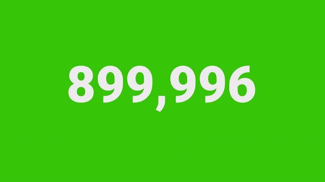 Number counter animation from 0 to 900,000 with alpha channel, Animated number counter from zero to nine hundred thousand on a transparent background